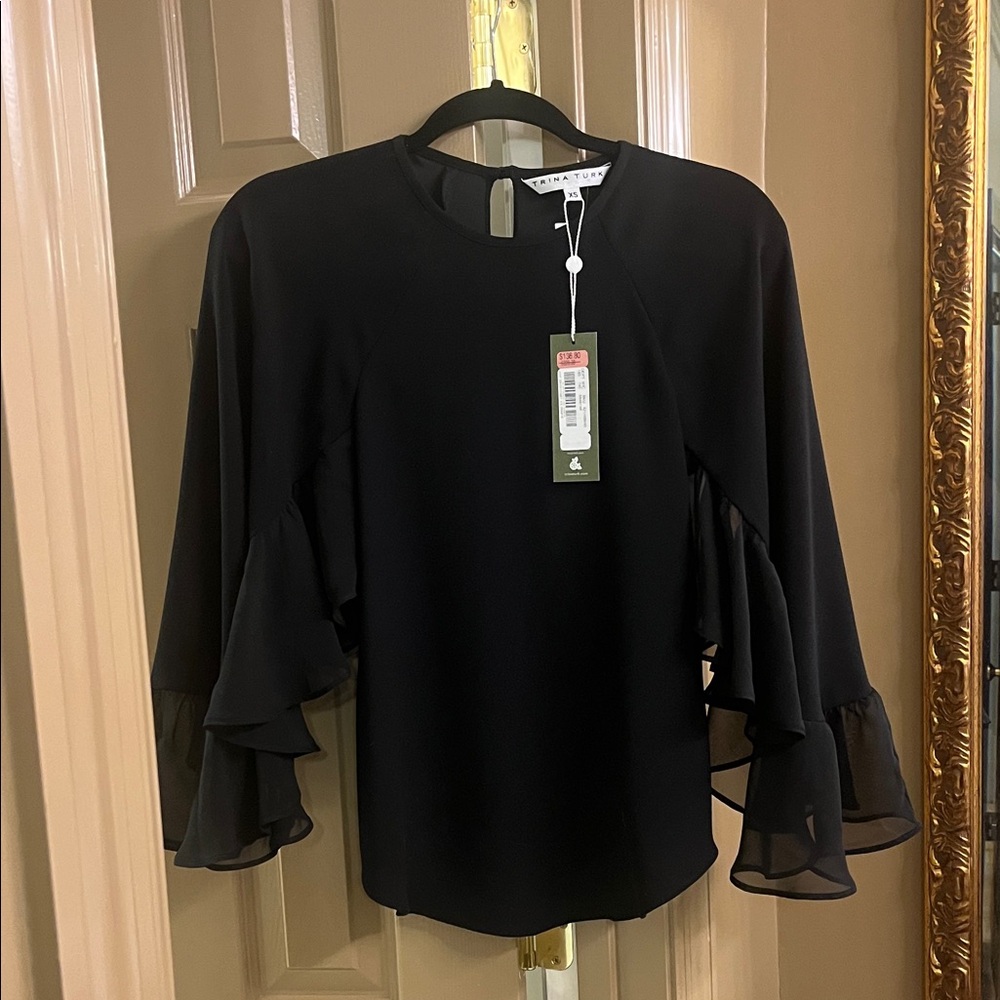 Trina Turk NWT Black Flutter Sleeve Top